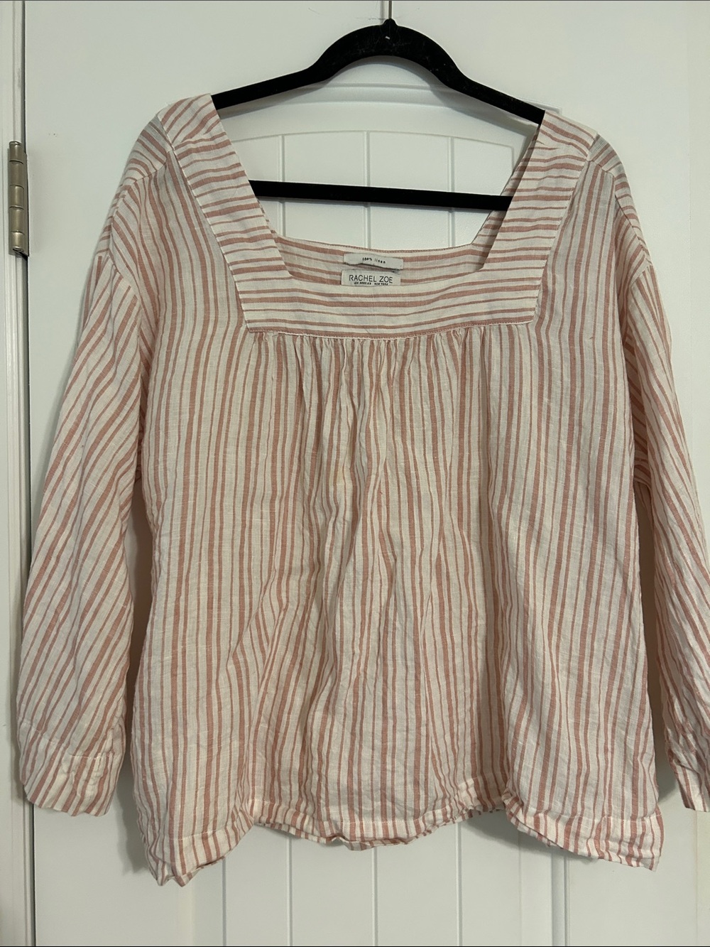 Rachel Zoe Blush and White Striped Square-Neck Peasant Blouse